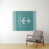 Nautische Witte Streep & Anker Blauwgroen | Gepers Wandkleed (In Situ (horizontaal))