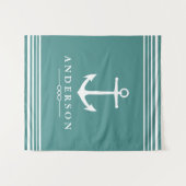 Nautische Witte Streep & Anker Blauwgroen | Gepers Wandkleed (Voorkant (horizontaal))