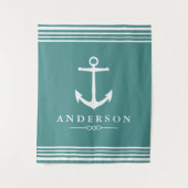 Nautische Witte Streep & Anker Blauwgroen | Gepers Wandkleed (Voorkant)