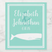 Nautische Witte Walvis & Zee Glas Groene Bruiloft Wijn Etiket (Enkel label)