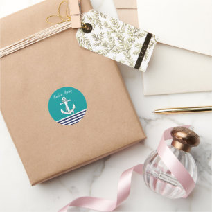Nautische witte zeilboot / anker weg / aqua / mari ronde sticker