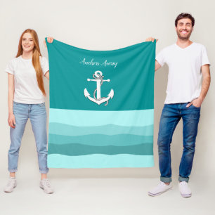 Nautische witte zeilboot/anker weg/aquagolf blauw fleece deken