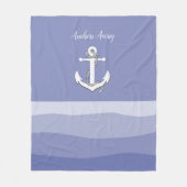 Nautische witte zeilboot / ankers weg / blauwe gol fleece deken (Voorkant)