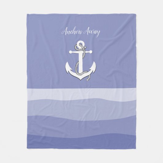 Nautische witte zeilboot / ankers weg / blauwe gol fleece deken (Voorkant)