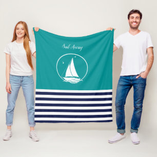 Nautische witte zeilboot / zeil weg / marine / aqu fleece deken