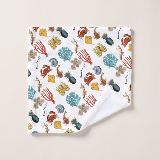 nautische zee koraalmonsters patroon  verouderd bad handdoek (Wasdoekje)