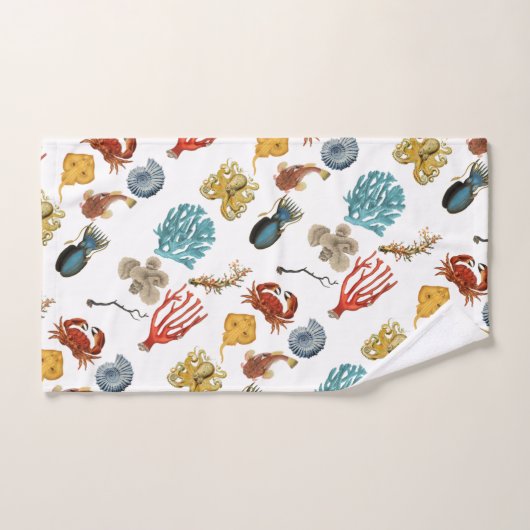 nautische zee koraalmonsters patroon  verouderd bad handdoek (Handdoek)