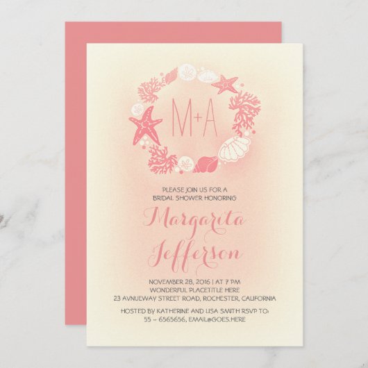 nautische zee krans strand bruids douche uitnodigi kaart (Voorkant / Achterkant)
