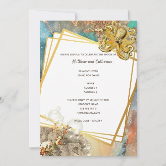 Nautische zee rif octopus aquarel zeeleven kaart (Voorkant)