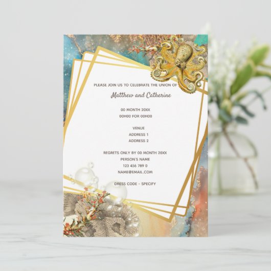 Nautische zee rif octopus aquarel zeeleven kaart (Staand voorkant)