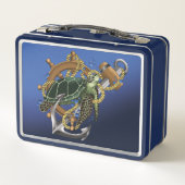 Nautische Zee Schildpad Anker Scheepswiel Blauw (Achterkant)
