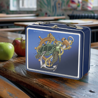 Nautische Zee Schildpad Anker Scheepswiel Blauw