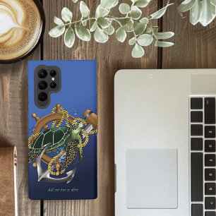 Nautische Zee Schildpad Anker Scheepswiel Blauw Samsung Galaxy Hoesje