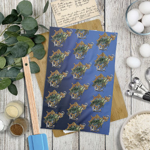 Nautische Zee Schildpad Anker Scheepswiel Blauw Theedoek