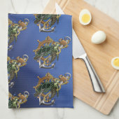 Nautische Zee Schildpad Anker Scheepswiel Blauw Theedoek (Quarter Fold)
