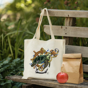 Nautische Zee Schildpad Anker Scheepswiel Blauw Tote Bag