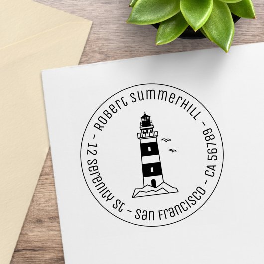 Nautische Zee Vuurtoren Rond Adres 3 Rubberstempel