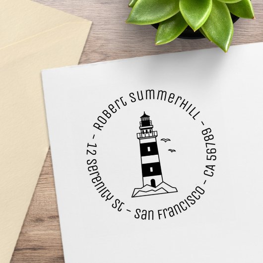 Nautische Zee Vuurtoren Rond Adres Rubberstempel