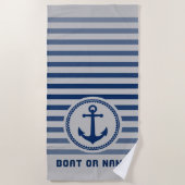 Nautische Zeeanker Uw naam of boot Blauw en grijs Strandlaken (Voorkant)
