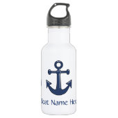 Nautische zeeboot Anchor Blue aangepaste boot naam Waterfles (Voorkant)