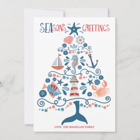 Nautische Zeeen en kerstbomen Feestdagenkaart (Voorkant)