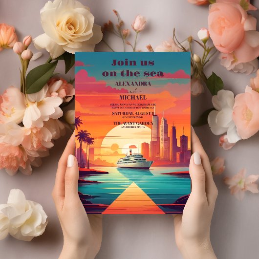 Nautische Zeegezicht Cruise Palm Bruiloft Kaart
