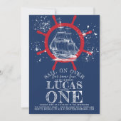 Nautische zeeman eerste verjaardag blauw kaart (Voorkant)