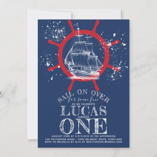 Nautische zeeman eerste verjaardag blauw kaart (Voorkant)