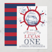 Nautische zeeman eerste verjaardag kaart (Voorkant / Achterkant)