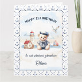 Nautische Zeeman Schattige Beer 1e Verjaardag Boy Kaart (Voorkant)