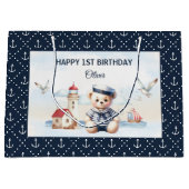Nautische zeeman Schattige Beer Navy Boy 1st Birth Groot Cadeauzakje (Voorkant)
