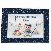 Nautische zeeman Schattige Beer Navy Boy 1st Birth Groot Cadeauzakje (Achterkant)