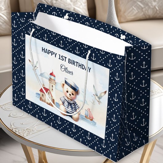 Nautische zeeman Schattige Beer Navy Boy 1st Birth Groot Cadeauzakje