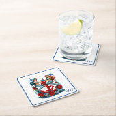 Nautische Zeemeermin Bloemen Rood Blauw Kartonnen Onderzetters (Insitu)