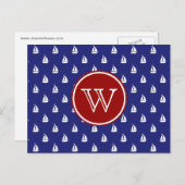 Nautische zeep weg op blauw met rood monogram briefkaart (Voorkant / Achterkant)
