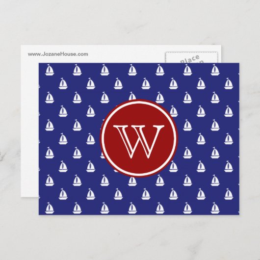 Nautische zeep weg op blauw met rood monogram briefkaart (Voorkant / Achterkant)