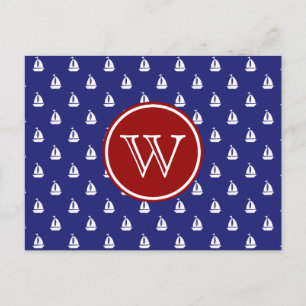 Nautische zeep weg op blauw met rood monogram briefkaart