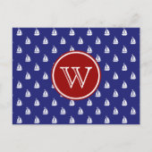 Nautische zeep weg op blauw met rood monogram briefkaart (Voorkant)