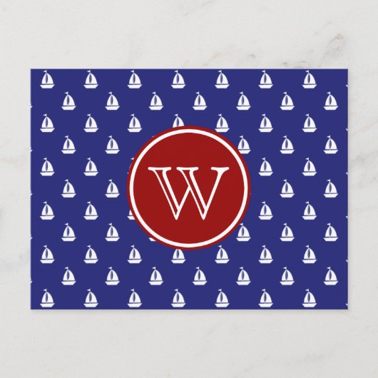 Nautische zeep weg op blauw met rood monogram briefkaart (Voorkant)