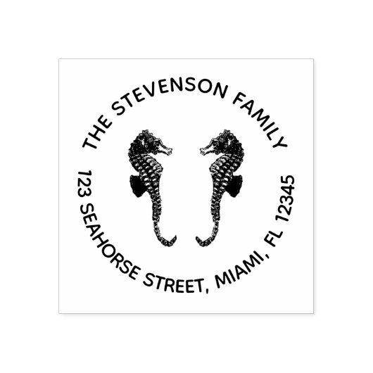 Nautische Zeepaarden Ronde Retouradres Rubberstempel (Afrduk)