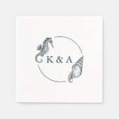 Nautische zeepaardje & Zee Shell bruiloft Monogram Servet (Voorkant)