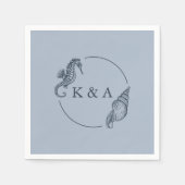 Nautische zeepaardje & Zee Shell bruiloft Monogram Servet (Voorkant)