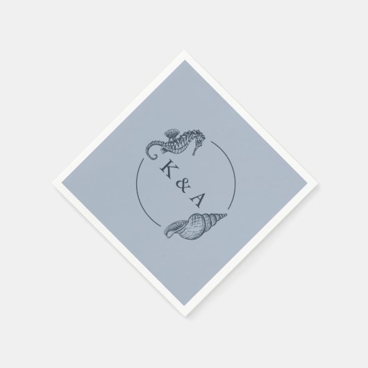 Nautische zeepaardje & Zee Shell bruiloft Monogram Servet (Hoek)