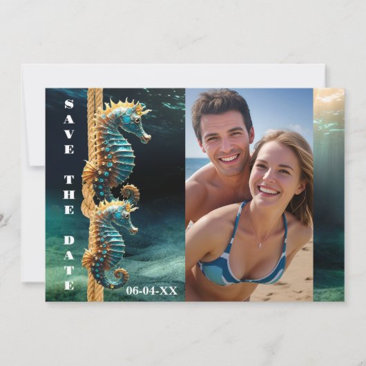 Nautische Zeepaardjes Ocean Photo Save the Date Aankondiging (Voorkant)