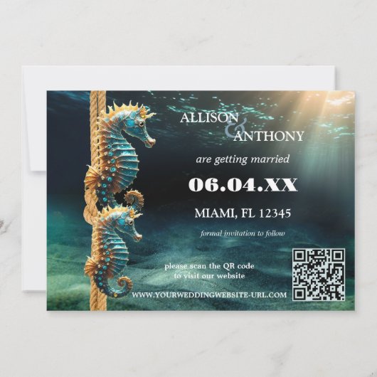 Nautische Zeepaardjes Ocean Photo Save the Date Aankondiging (Achterkant)