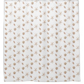 Nautische Zeeschelp en Zeesterren Patroon Wit Blau Douchegordijn (Voorkant)