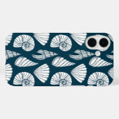 Nautische Zeeschelp Patroon in Wit en Marine Case-Mate iPhone Case (Achterkant (horizontaal))