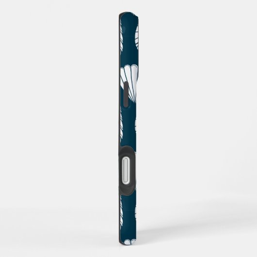 Nautische Zeeschelp Patroon in Wit en Marine iPhone Hoesje (Rechterkant)