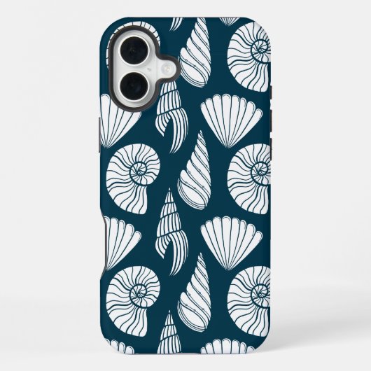 Nautische Zeeschelp Patroon in Wit en Marine iPhone Hoesje (Achterkant)
