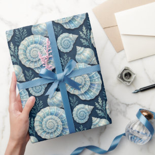 Nautische Zeeschelp Zeester Blauw en Wit Cadeaupapier